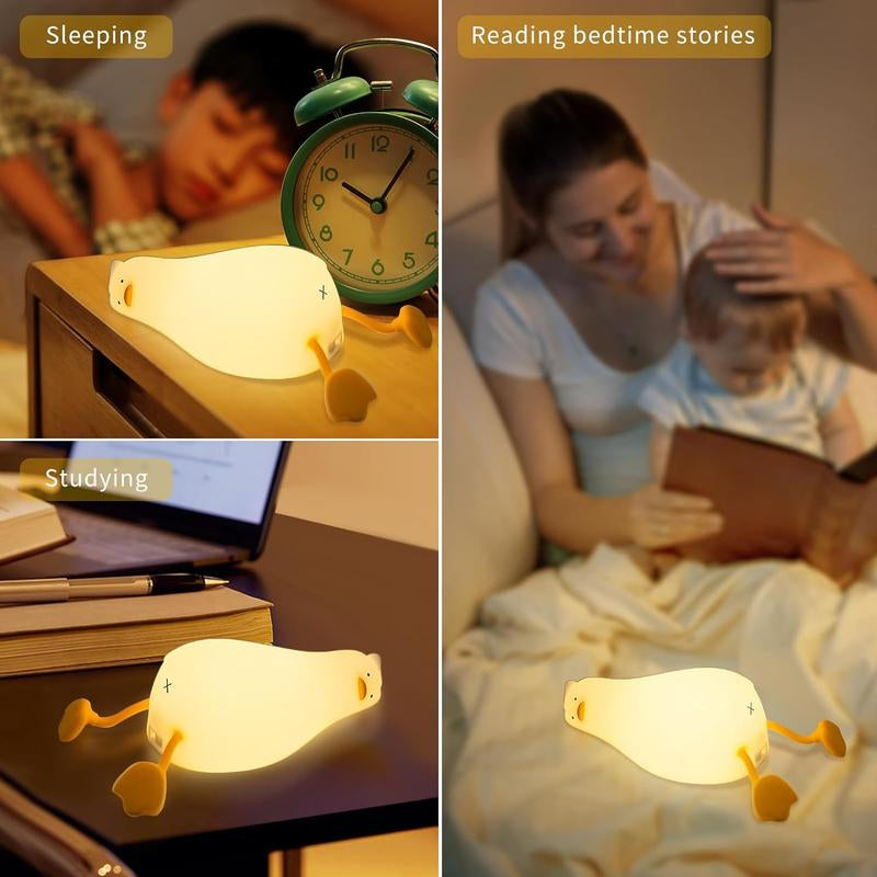 DORABOL Silicone Lying Duck Night Light with Touch Sensor LED 30-Minute Timer, Cute Squishy Dimmable Nursery Light, Rechargeable Lamp, Phone Holder
