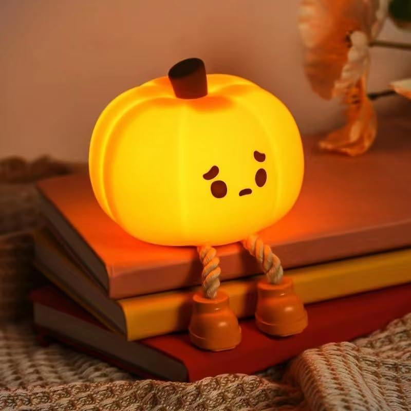 Halloween Pumpkin Night Light, Halloween Decorations Outdoor,Mini LED Pumpkin Lamp with 3 Level Dimmable, Nursery Nightlight for Kids, Silicone Rechargeable Bedside Touch Lamp, for Kids