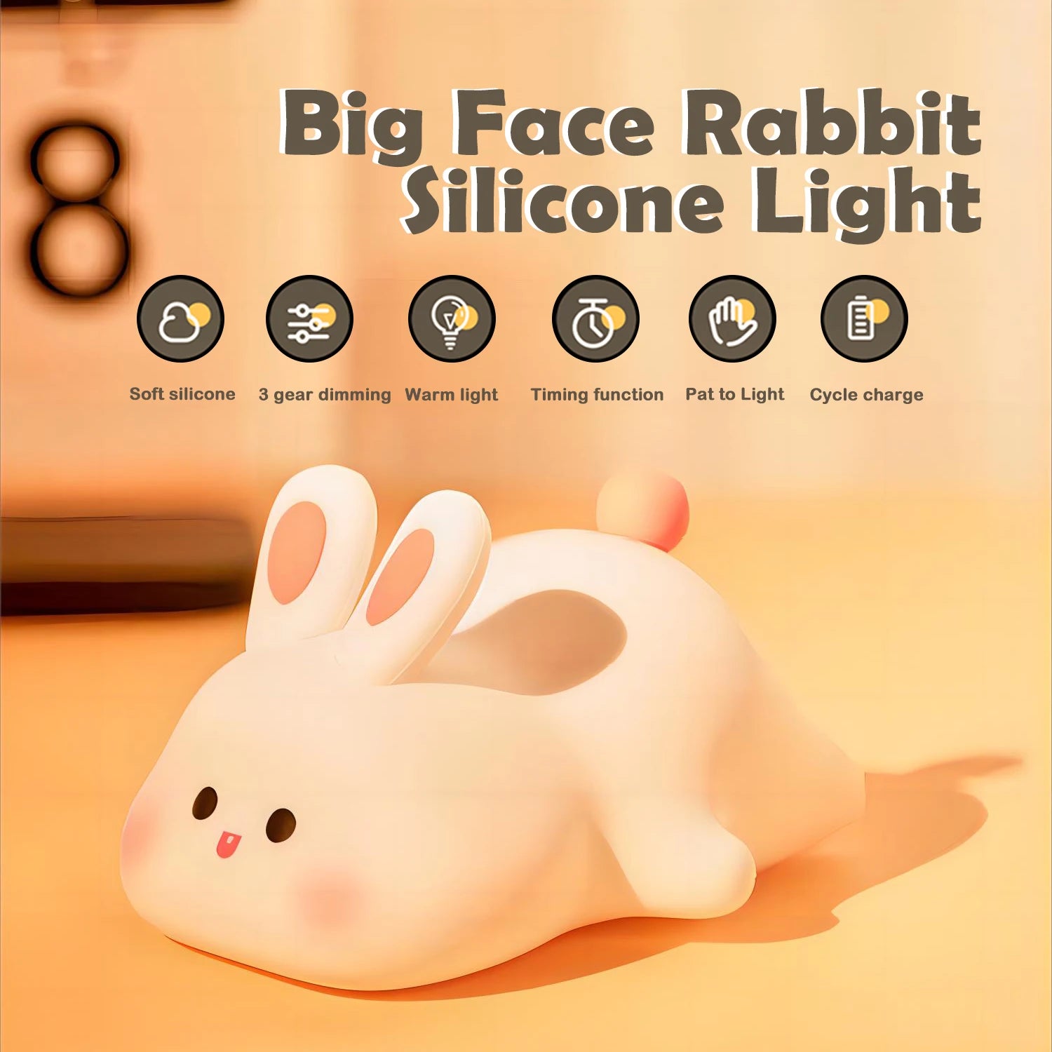 Cute Silicone Squishy Night Lamp Fox Rabbit Dimmable Nursery Nightlight Rechargeable Timing Bedside Table Lamp with Touch Sensor