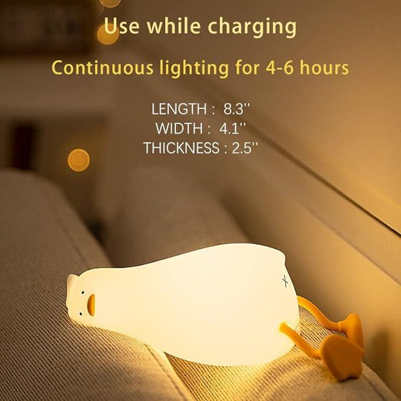 DORABOL Silicone Lying Duck Night Light with Touch Sensor LED 30-Minute Timer, Cute Squishy Dimmable Nursery Light, Rechargeable Lamp, Phone Holder