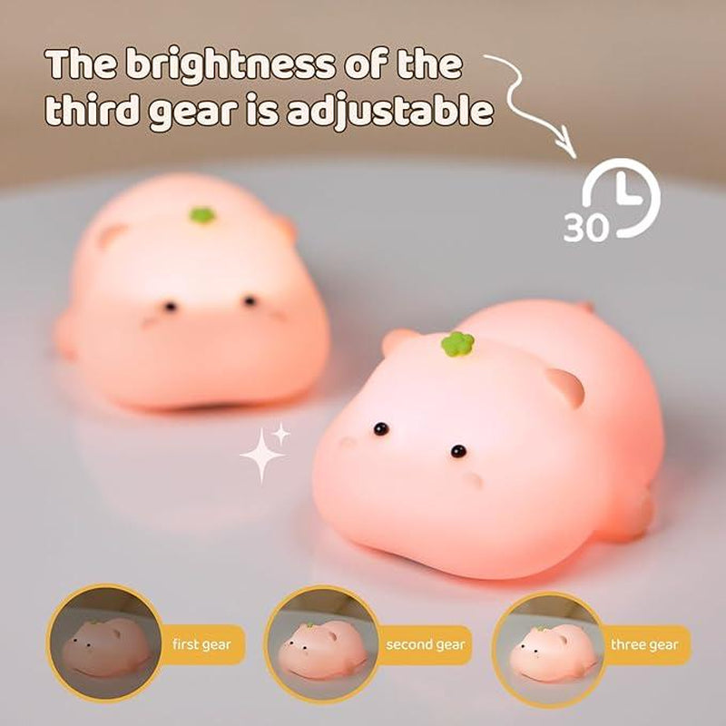 Pink Hippo Night Light, Rechargeable LED Touch Lamp, 3 Level Dimmable Nursery Nightlight, Food Grade Silicone, Cute Night Light for Room, Gifts for Kids Girls Boys