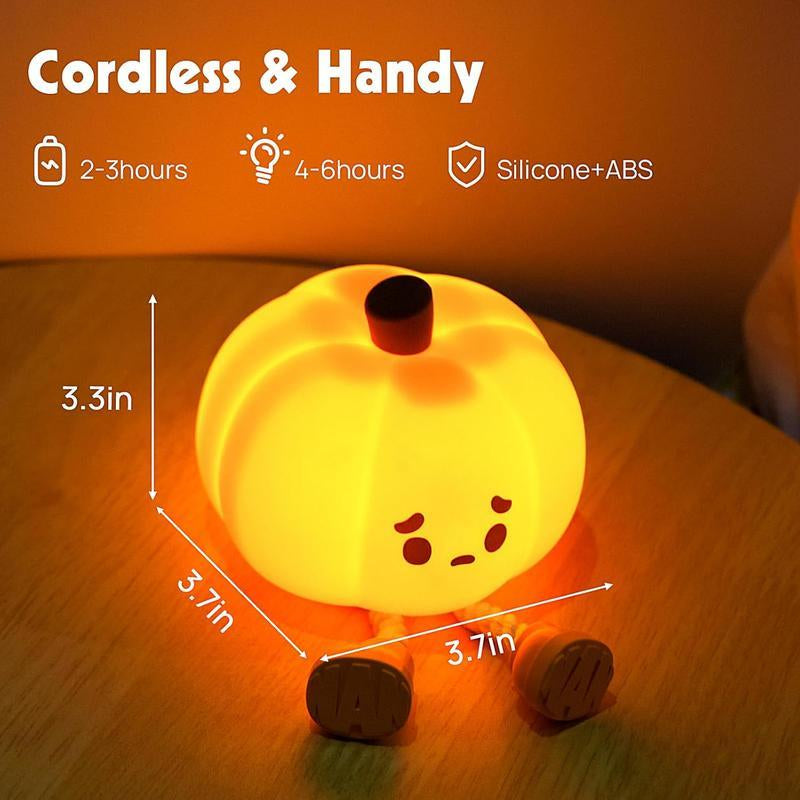 Halloween Pumpkin Night Light, Halloween Decorations Outdoor,Mini LED Pumpkin Lamp with 3 Level Dimmable, Nursery Nightlight for Kids, Silicone Rechargeable Bedside Touch Lamp, for Kids