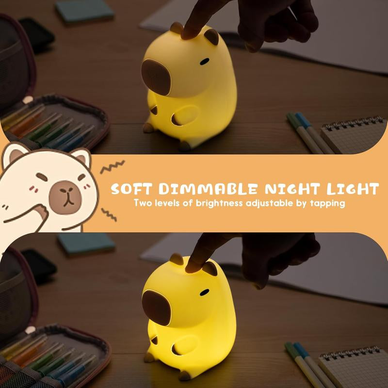 UNEEDE Capybara Night Light, Cute Animal Silicone Nursery Night Light Rechargeable Table Lamp Bedside Lamp with Touch Sensor for Bedrooms, Living Room Lighting