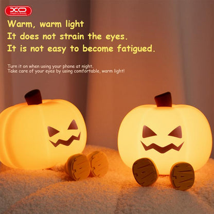 Halloween Pumpkin Night Light, Halloween Decorations Outdoor,Mini LED Pumpkin Lamp with 3 Level Dimmable, Nursery Nightlight for Kids, Silicone Rechargeable Bedside Touch Lamp, for Kids