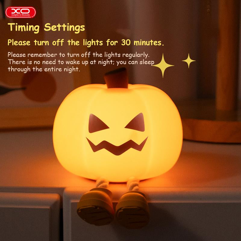 Halloween Pumpkin Night Light, Halloween Decorations Outdoor,Mini LED Pumpkin Lamp with 3 Level Dimmable, Nursery Nightlight for Kids, Silicone Rechargeable Bedside Touch Lamp, for Kids