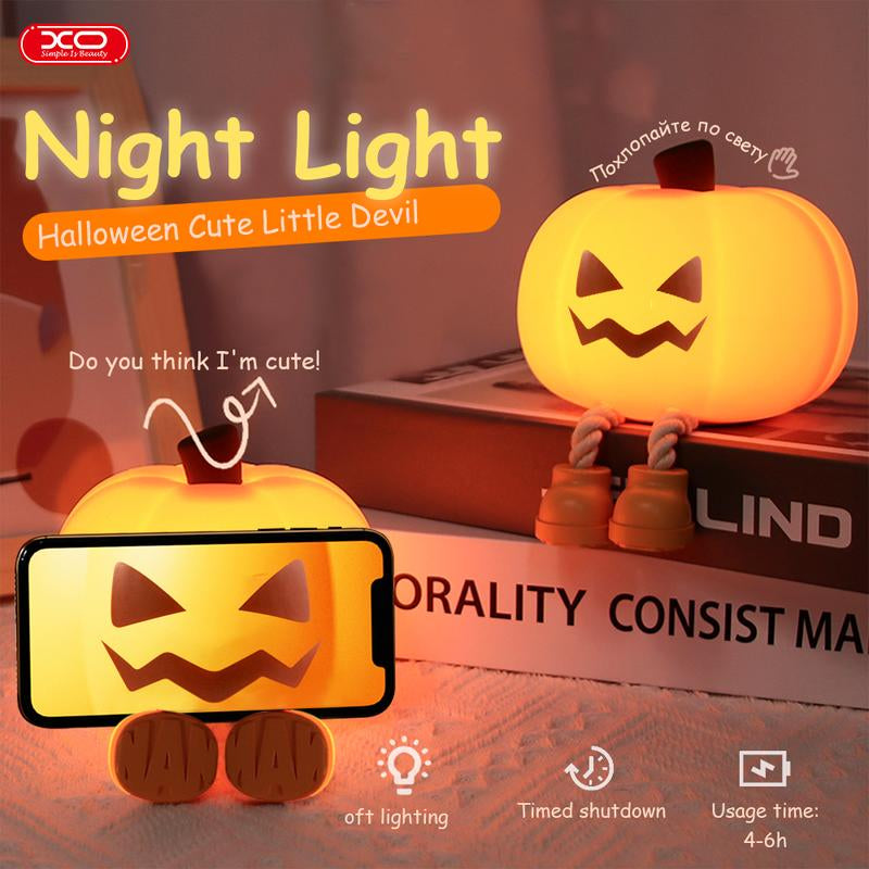 Halloween Pumpkin Night Light, Halloween Decorations Outdoor,Mini LED Pumpkin Lamp with 3 Level Dimmable, Nursery Nightlight for Kids, Silicone Rechargeable Bedside Touch Lamp, for Kids