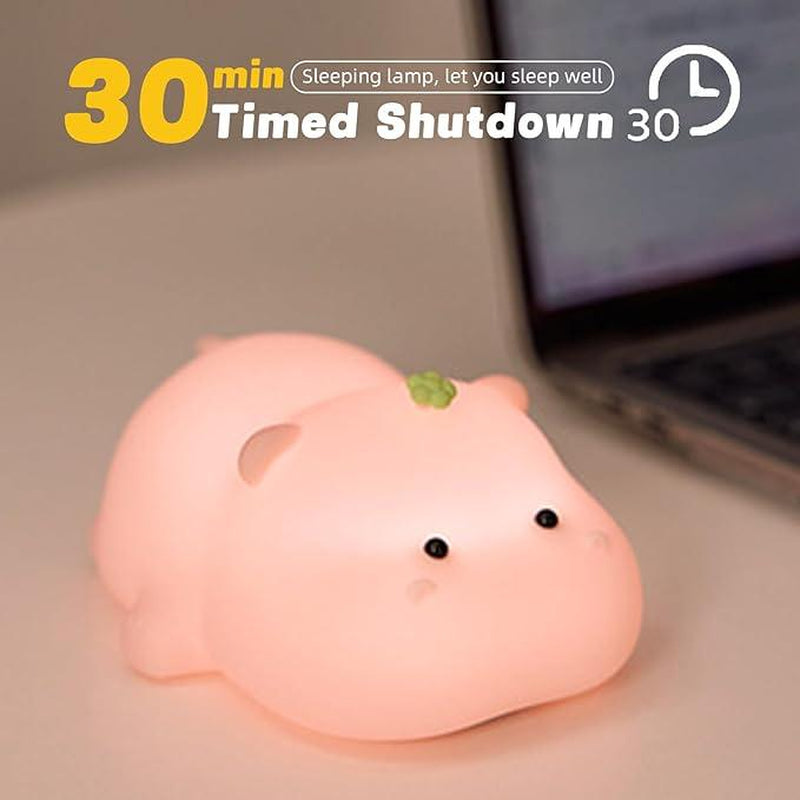 Pink Hippo Night Light, Rechargeable LED Touch Lamp, 3 Level Dimmable Nursery Nightlight, Food Grade Silicone, Cute Night Light for Room, Gifts for Kids Girls Boys