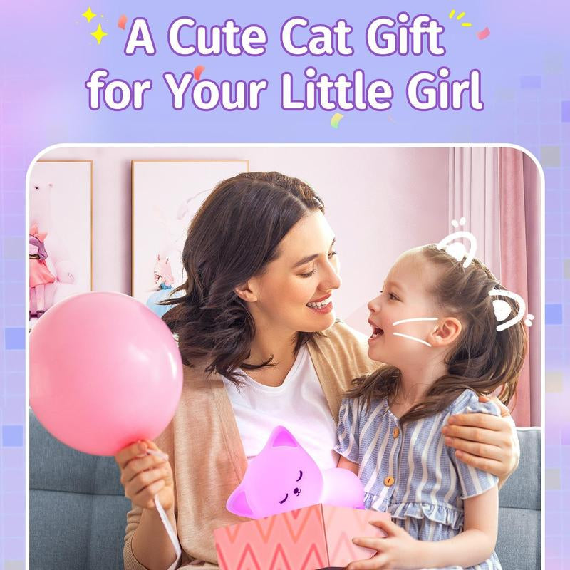 Cute Cat Design Night Light, Rechargeable Color Changing Night Light with Remote Control, Dimmable Night Light for Kids, Bedside Lamp for Nursery Decoration