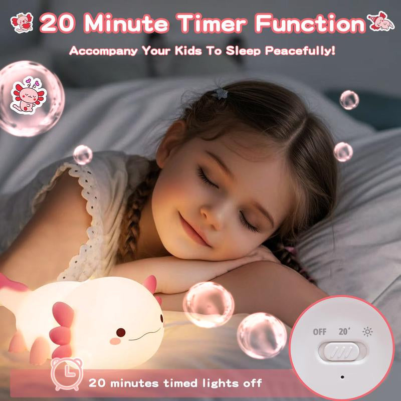 FAMIDUO Axolotl Night Light for Kids ,Cute Axolotl Night Light,Dimmable Silicone Animal Nursery Night Light,Adorable Rechargeable Squishy Novelty Bedside Touch Lamp,Baby Room Decor, Axolotl Gifts for Kids/Girls/Boys/Baby/Toddler/Mother