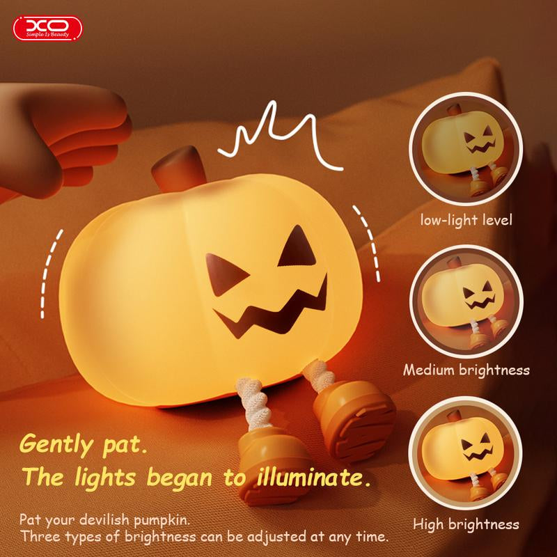 Halloween Pumpkin Night Light, Halloween Decorations Outdoor,Mini LED Pumpkin Lamp with 3 Level Dimmable, Nursery Nightlight for Kids, Silicone Rechargeable Bedside Touch Lamp, for Kids