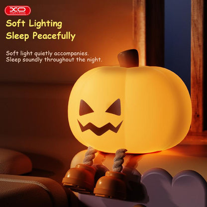 Halloween Pumpkin Night Light, Halloween Decorations Outdoor,Mini LED Pumpkin Lamp with 3 Level Dimmable, Nursery Nightlight for Kids, Silicone Rechargeable Bedside Touch Lamp, for Kids