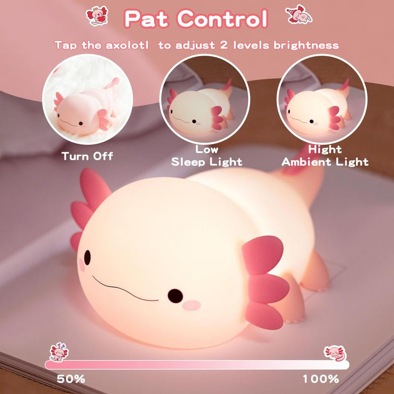 FAMIDUO Axolotl Night Light for Kids ,Cute Axolotl Night Light,Dimmable Silicone Animal Nursery Night Light,Adorable Rechargeable Squishy Novelty Bedside Touch Lamp,Baby Room Decor, Axolotl Gifts for Kids/Girls/Boys/Baby/Toddler/Mother