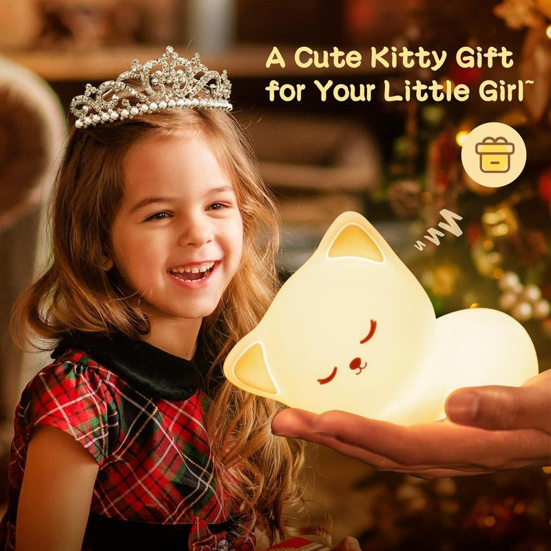 Cute Cat Design Night Light, Rechargeable Color Changing Night Light with Remote Control, Dimmable Night Light for Kids, Bedside Lamp for Nursery Decoration