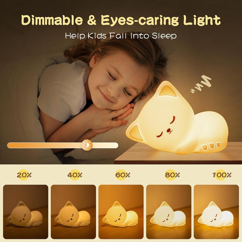 Cute Cat Design Night Light, Rechargeable Color Changing Night Light with Remote Control, Dimmable Night Light for Kids, Bedside Lamp for Nursery Decoration