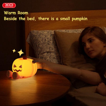 Halloween Pumpkin Night Light, Halloween Decorations Outdoor,Mini LED Pumpkin Lamp with 3 Level Dimmable, Nursery Nightlight for Kids, Silicone Rechargeable Bedside Touch Lamp, for Kids