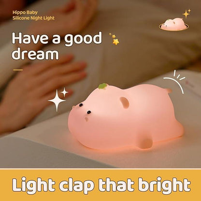 Pink Hippo Night Light, Rechargeable LED Touch Lamp, 3 Level Dimmable Nursery Nightlight, Food Grade Silicone, Cute Night Light for Room, Gifts for Kids Girls Boys