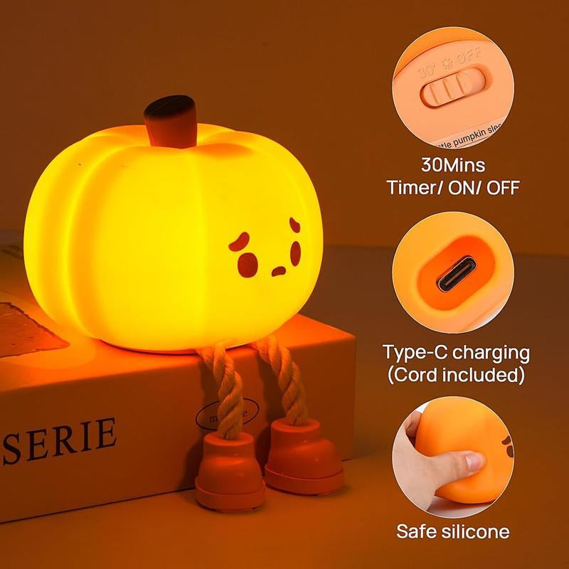 Halloween Pumpkin Night Light, Halloween Decorations Outdoor,Mini LED Pumpkin Lamp with 3 Level Dimmable, Nursery Nightlight for Kids, Silicone Rechargeable Bedside Touch Lamp, for Kids