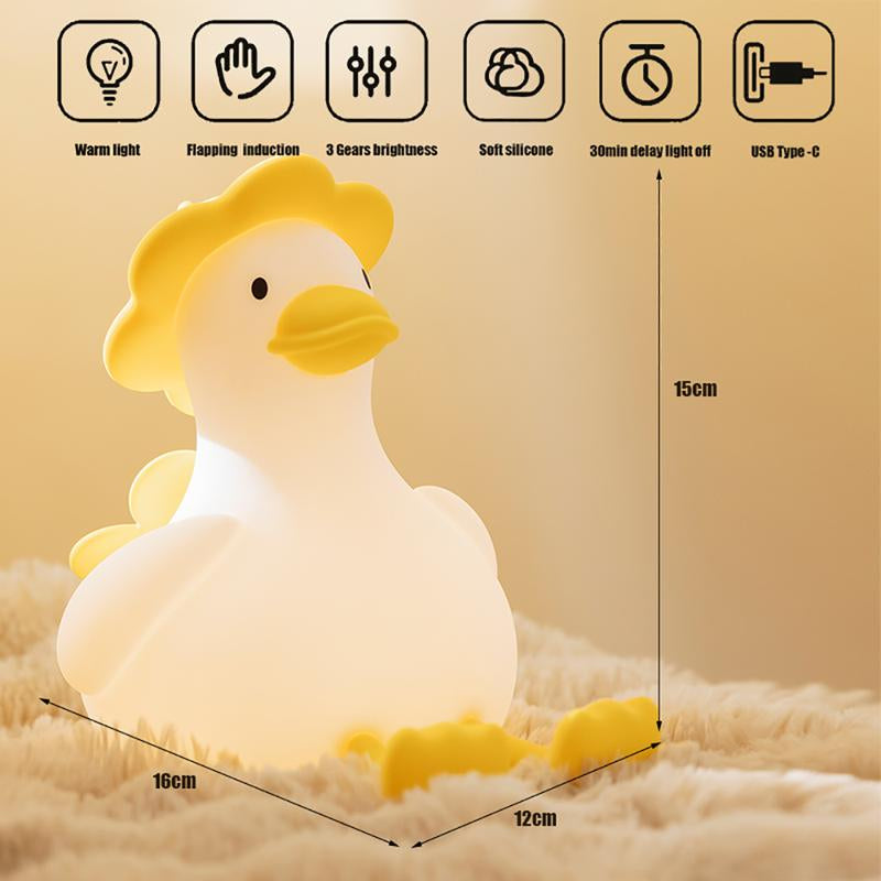 Flower Duck Night Light for Kids, Silicone Nursery Night Lights, Rechargeable Cute Lamp, Timer Baby Touch Light for Boy Girl Women Bedrooms
