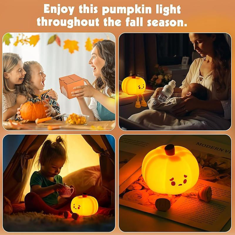 Halloween Pumpkin Night Light, Halloween Decorations Outdoor,Mini LED Pumpkin Lamp with 3 Level Dimmable, Nursery Nightlight for Kids, Silicone Rechargeable Bedside Touch Lamp, for Kids