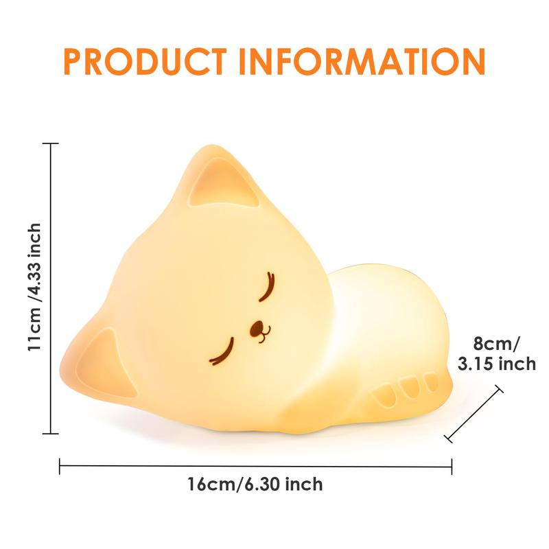 Cute Cat Design Night Light, Rechargeable Color Changing Night Light with Remote Control, Dimmable Night Light for Kids, Bedside Lamp for Nursery Decoration