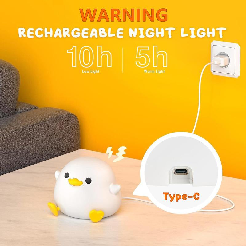 Cute Duck Design Night Light, Rechargeable Silicone Dimmable Night Light, Touch Control Night Lamp for Bedroom, Living Room