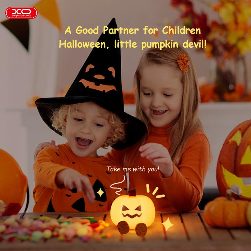 Halloween Pumpkin Night Light, Halloween Decorations Outdoor,Mini LED Pumpkin Lamp with 3 Level Dimmable, Nursery Nightlight for Kids, Silicone Rechargeable Bedside Touch Lamp, for Kids