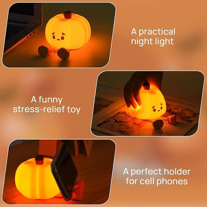 Halloween Pumpkin Night Light, Halloween Decorations Outdoor,Mini LED Pumpkin Lamp with 3 Level Dimmable, Nursery Nightlight for Kids, Silicone Rechargeable Bedside Touch Lamp, for Kids
