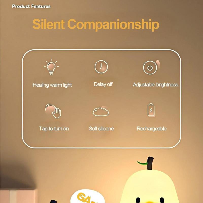Cute Duck Night Light, USB Rechargeable Desktop Lights, Creative Atmosphere Light for Bedroom Decor, Silicone LED Bedside Eye Protection Lamp, Nursery Touch-Sensitive Lights