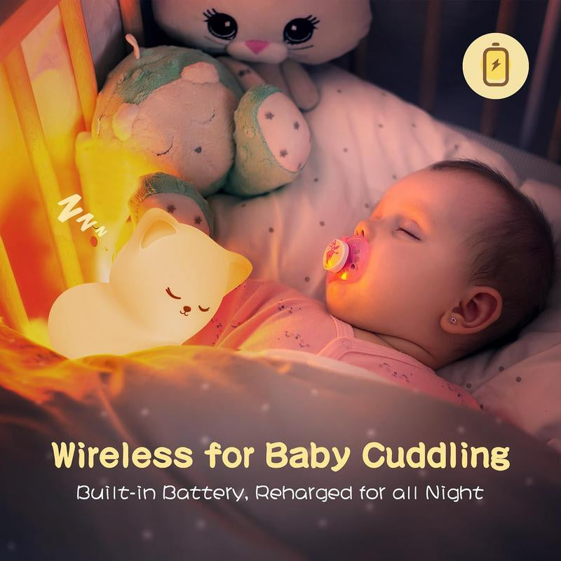 Cute Cat Design Night Light, Rechargeable Color Changing Night Light with Remote Control, Dimmable Night Light for Kids, Bedside Lamp for Nursery Decoration