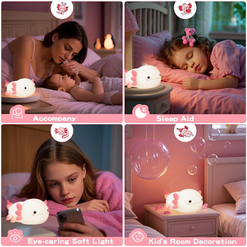 FAMIDUO Axolotl Night Light for Kids ,Cute Axolotl Night Light,Dimmable Silicone Animal Nursery Night Light,Adorable Rechargeable Squishy Novelty Bedside Touch Lamp,Baby Room Decor, Axolotl Gifts for Kids/Girls/Boys/Baby/Toddler/Mother