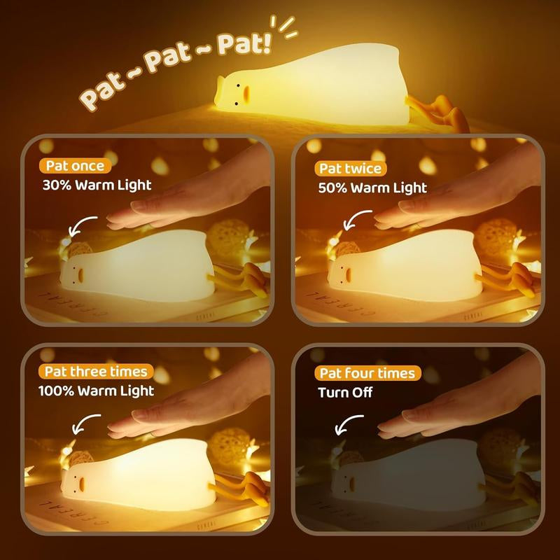 DORABOL Silicone Lying Duck Night Light with Touch Sensor LED 30-Minute Timer, Cute Squishy Dimmable Nursery Light, Rechargeable Lamp, Phone Holder