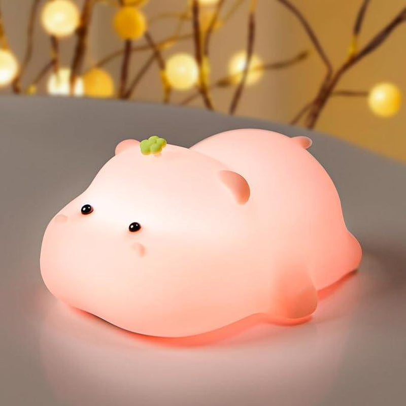 Pink Hippo Night Light, Rechargeable LED Touch Lamp, 3 Level Dimmable Nursery Nightlight, Food Grade Silicone, Cute Night Light for Room, Gifts for Kids Girls Boys