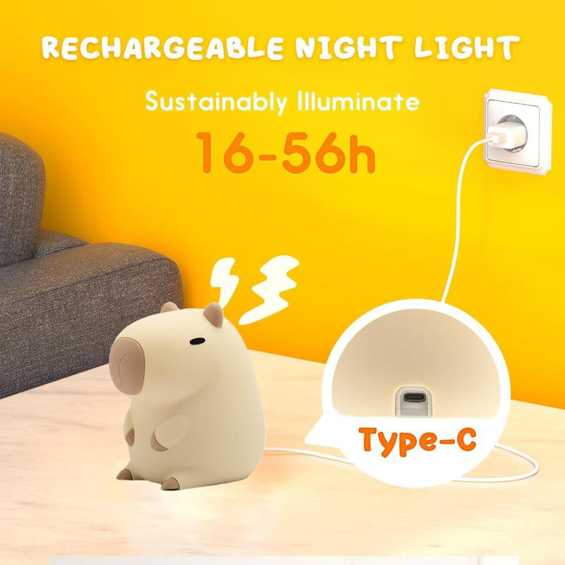 UNEEDE Capybara Night Light, Cute Animal Silicone Nursery Night Light Rechargeable Table Lamp Bedside Lamp with Touch Sensor for Bedrooms, Living Room Lighting